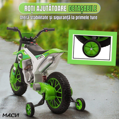 MOTOCICLETA CU ROTI AJUTATOARE VERDE