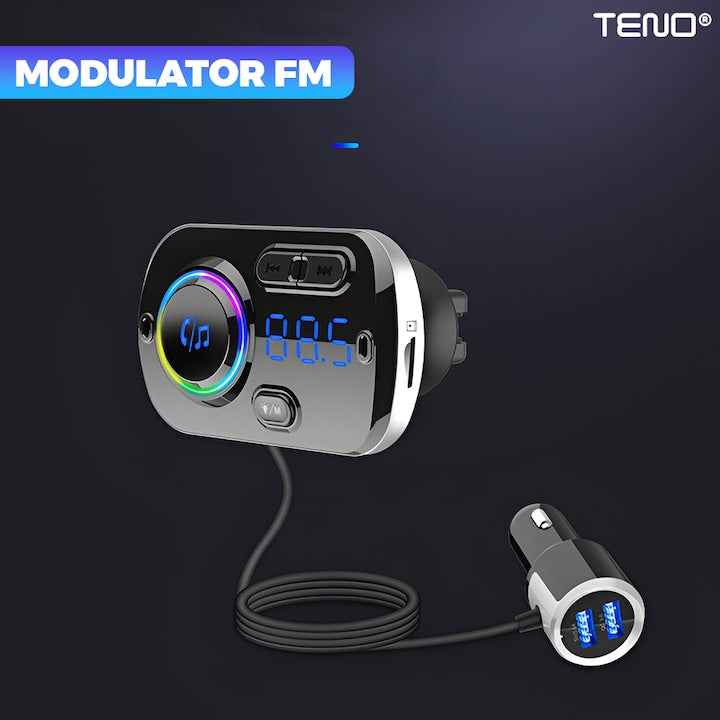 Modulator Auto FM Teno, Bluetooth 5.0, Functie Dubla Incarcare, Afisaj LED, Negru