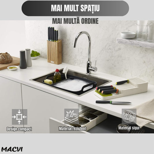 Suport sertar pentru cutite Macvi® organizator compact depozitare sigura material durabil design ergonomic stabilitate sporita economie de spatiu, alb