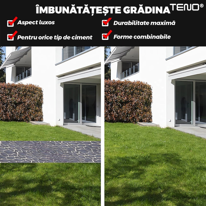 Matrita cu Contur pentru Turnat Pavaj Teno®, pentru beton amprentat sau piatra decorativa, imita piatra naturala, imbunatateste aspectul gradinii, plastic, model 14, 35 x 4 cm, negru
