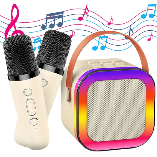 Boxa Portabila Teno®, karaoke, 2 microfoane, 4 porturi, wireless, RBG, Bej