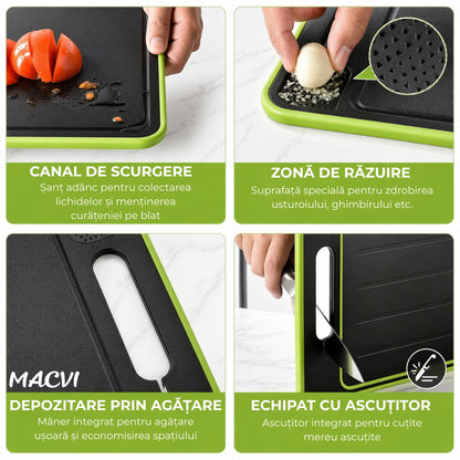 Tocator de Bucatarie 4 in 1 Macvi® pentru Dezghetare Rapida si Taiere, 31 x 21 x 1 cm