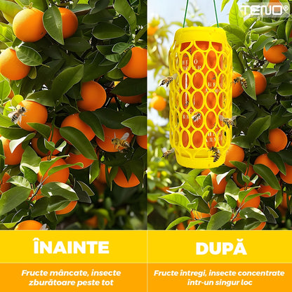Set 2 capcane Macvi® pentru viespi, cu lipici anti-insecte, 8 foi lipicioase incluse, montare rapida, suport pentru momeala, galben