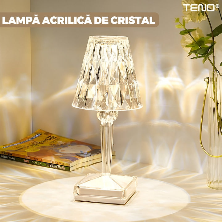 Lampa Ambientala Cristal LED Teno®, veioza, portabila, 3 moduri de iluminare, intensitate ajustabila, tactila, incarcare USB