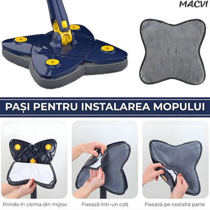 Mop cu Cap Stea Macvi® 360° Telescopic Curatare Usoara, 2 lavete Microfibra, Lungime 123 cm, Albastru/Galben
