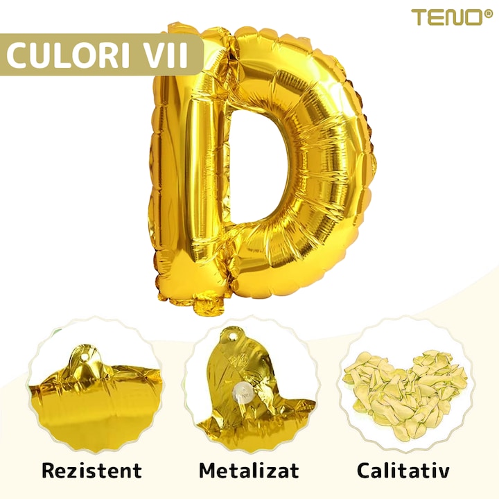 Balon in Forma de Litera D Teno®, metalizat, pentru Petreceri/Aniversari/Evenimente, rezistent, folie, gold, 40 cm