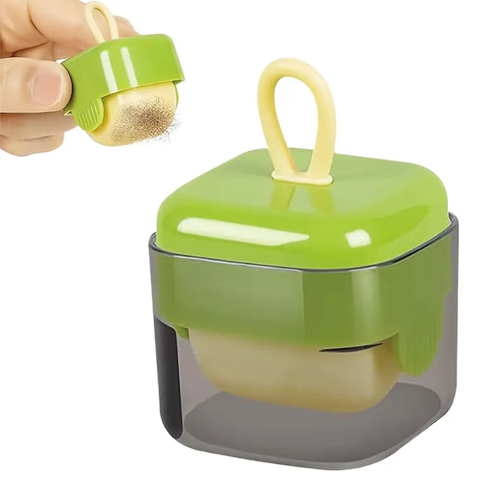 Mini Rola Scame Teno®, reutilizabila prin spalare, silicon lavabil, indepartare scame/par animale/praf, pentru mobilier/haine, compacta, 4.5 x 4.5 cm, verde/crem