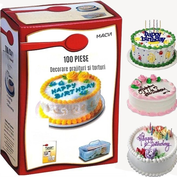 Kit 100 piese Macvi® pentru decorarea prajiturilor si torturilor, accesorii profesionale
