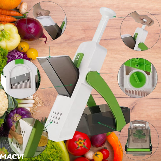 Razatoare Multifunctionala 8 in 1 Macvi®, pentru Fructe si Legume, 12 Accesorii, Rezistenta