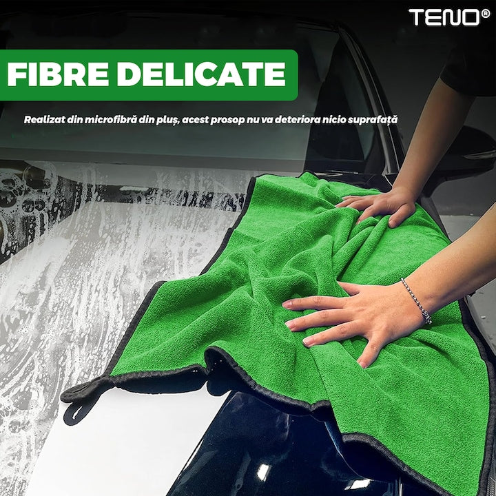 Prosop Auto din Microfibra Teno®, super absorbant, 2 straturi, materiale calitative, cusatura rezistenta, usor de curatat, lustruieste, 70 x 90 cm, verde