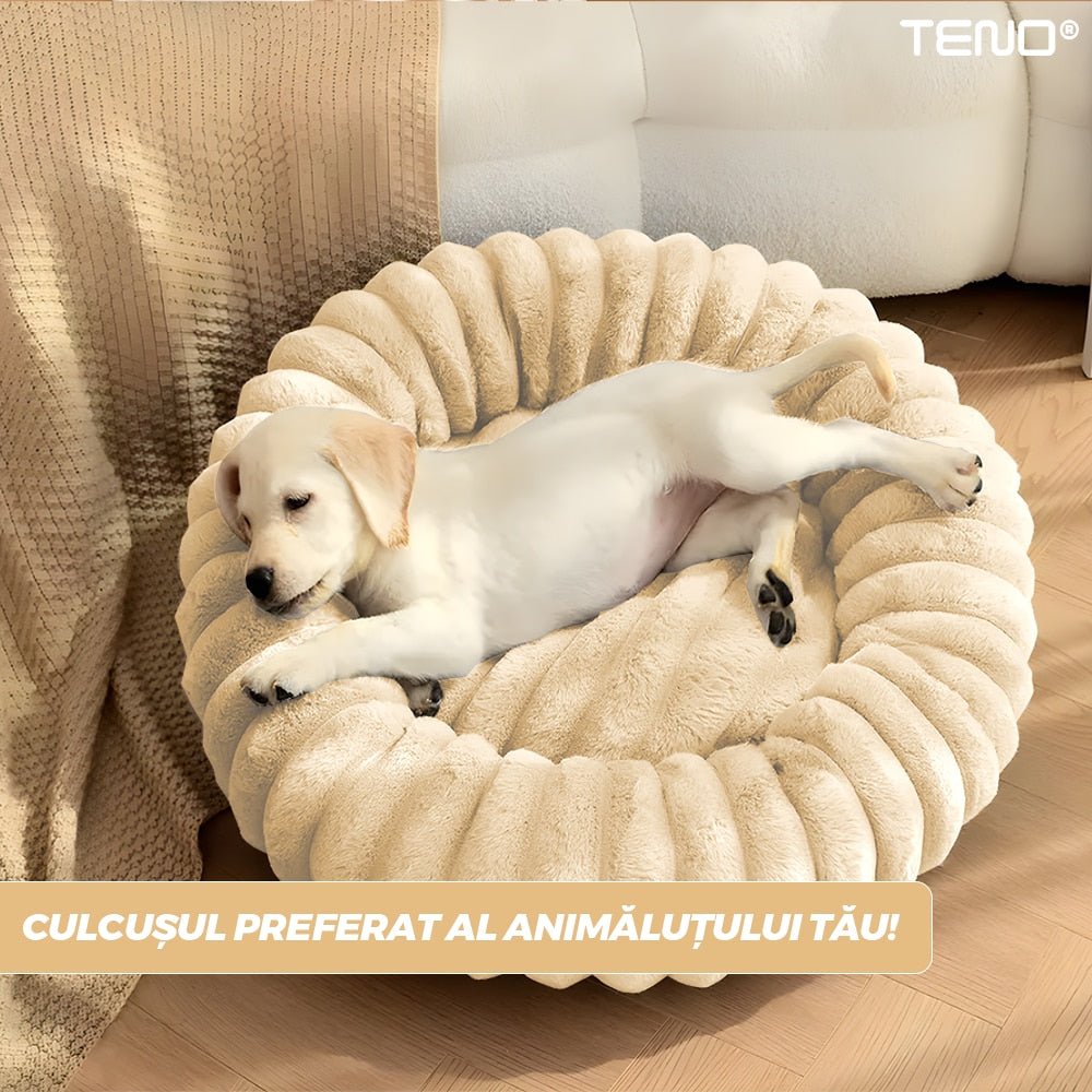 Pat pentru animale Teno, bej, 60cm, moale, cu baza anti-alunecare