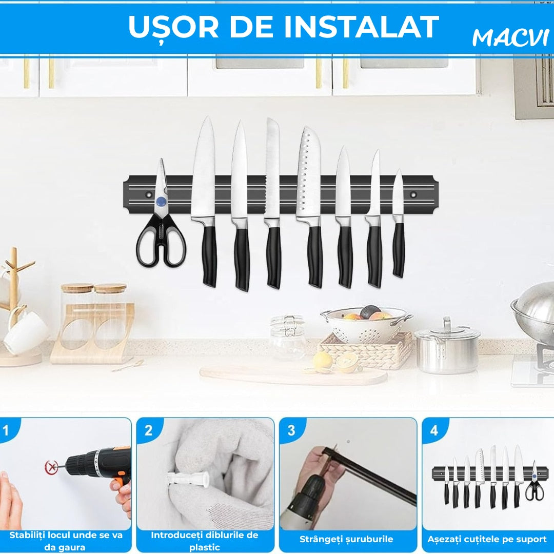 Suport magnetic pentru bucatarie, MACVI, 55x5cm, inox, argintiu