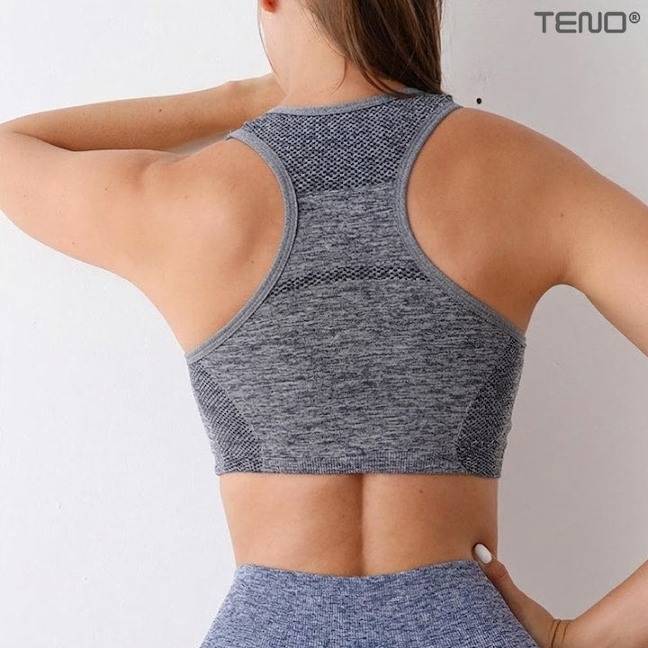 Set Costum Fitness din 2 Piese Teno®, colanti si bustiera, material respirabil, uscare rapida, elasticitate ridicata, one-size, gri