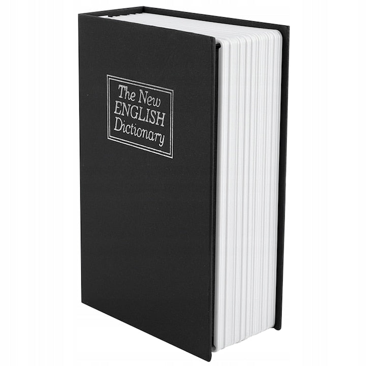 Seif Secret Tip Carte cu Cheie Macvi® Cutie Valori Metalica Model Dictionar Englez 24.5 x 15.9 x 5.7 cm Negru
