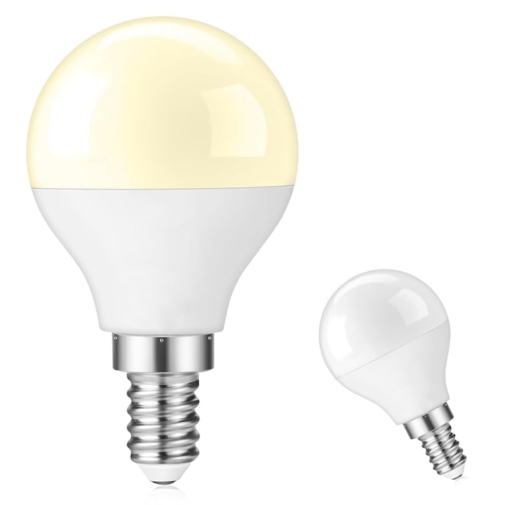 Bec LED E14 Teno®, forma sferica, durata de viata de 20.000 de ore, temperatura culoare 3000K, 7W, 480 lm, tensiune alimentare 220-240V, alb cald