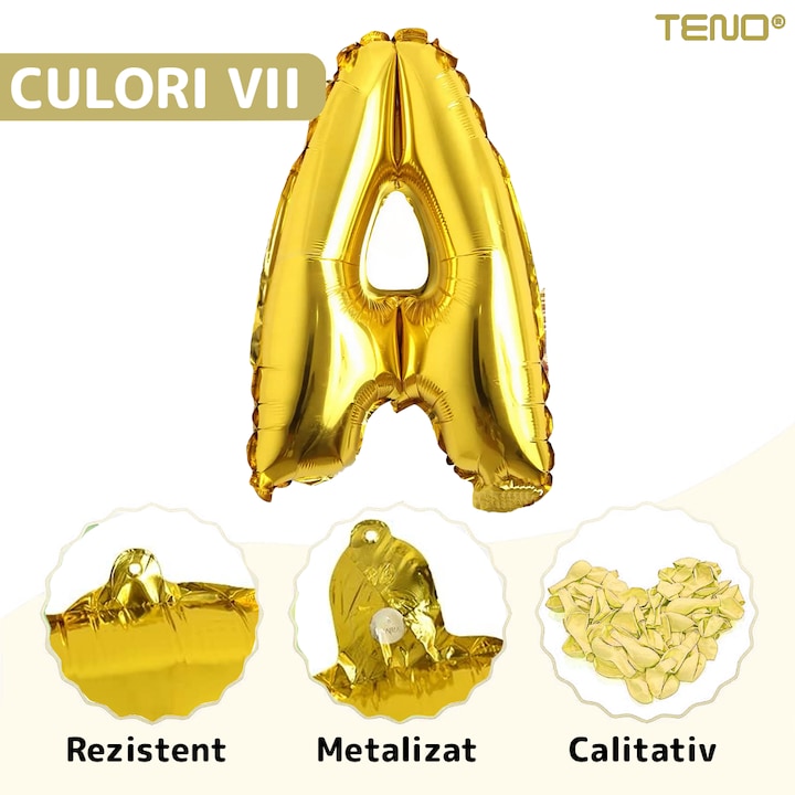 Balon in Forma de Litera A Teno®, metalizat, pentru Petreceri/Aniversari/Evenimente, rezistent, folie, gold, 40 cm