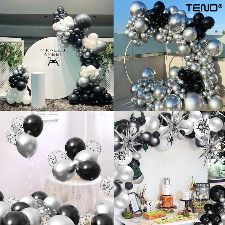 Set 10 Baloane Teno®, Confeti, pentru Petreceri/Aniversari/Evenimente, o singura dimensiune, 2 culori, latex, negru