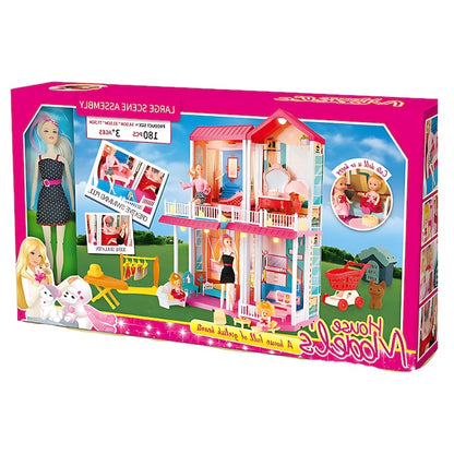 Casuta pentru papusi Macvi® 180 piese, multicolora, usor de asamblat, stimuleaza creativitatea si coordonarea, recomandata copii 3+