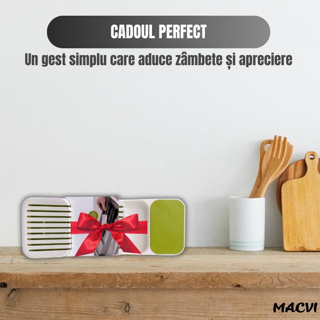 Suport sertar pentru cutite Macvi® organizator compact depozitare sigura material durabil design ergonomic stabilitate sporita economie de spatiu, alb