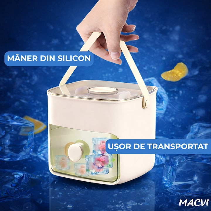 Cutie gheata Macvi® cu sertar detasabil si cleste pentru servire igienica capacitate 1.5L design compact alb mat