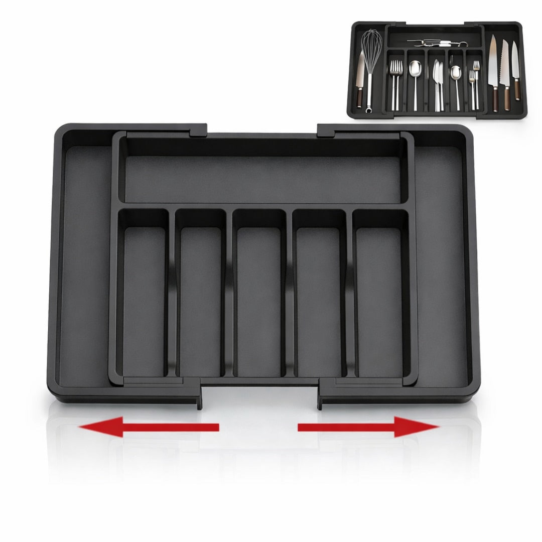 Organizator tacamuri sertar extensibil Macvi® 8 compartimente bloc pentru cutite detasabil negru