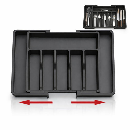 Organizator tacamuri sertar extensibil Macvi® 8 compartimente bloc pentru cutite detasabil negru