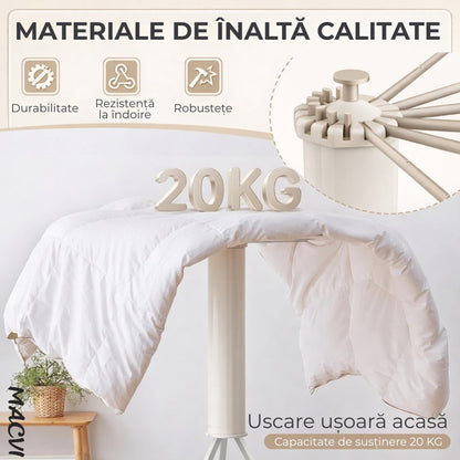 Uscator Rufe Macvi® Caracatita cu 1 Nivel Design Pliabil, Picioare Stabile, Ideal pentru Uscare Rapida in Spatii Mici, Aluminiu