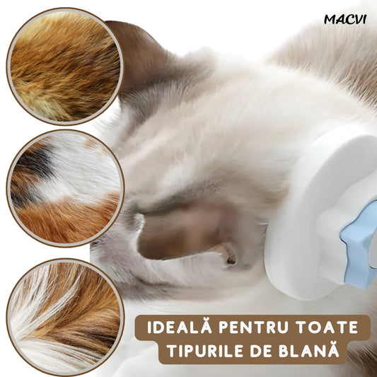 Perie auto-curatare Macvi® pentru caini si pisici, indeparteaza parul mort si incalcit, masaj pentru circulatie, tepi din otel inoxidabil, maner ergonomic