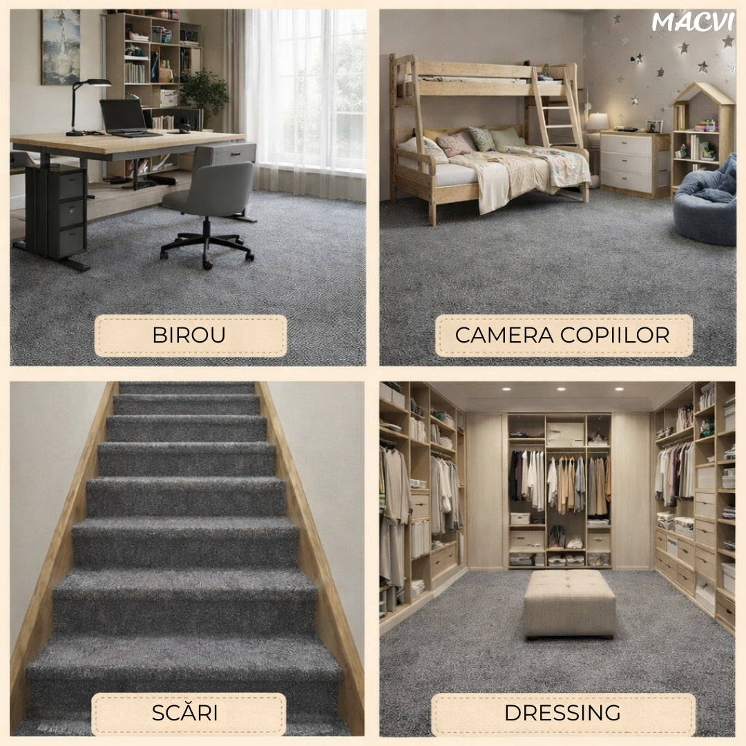 Mocheta scari Macvi® dale autoadezive 60x60 cm, 1 buc. mocheta textila, ajustabila, montaj rapid fara unelte, curatare usoara, potrivita pentru scari, camera copiilor, dressing, aplicare rapida