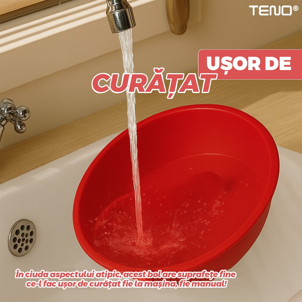 Bol Cereale 3 in 1 Teno®, separator incorporat, maner dorsal de prindere, cereale crocante, universal, 18.5 x 10 cm, rosu