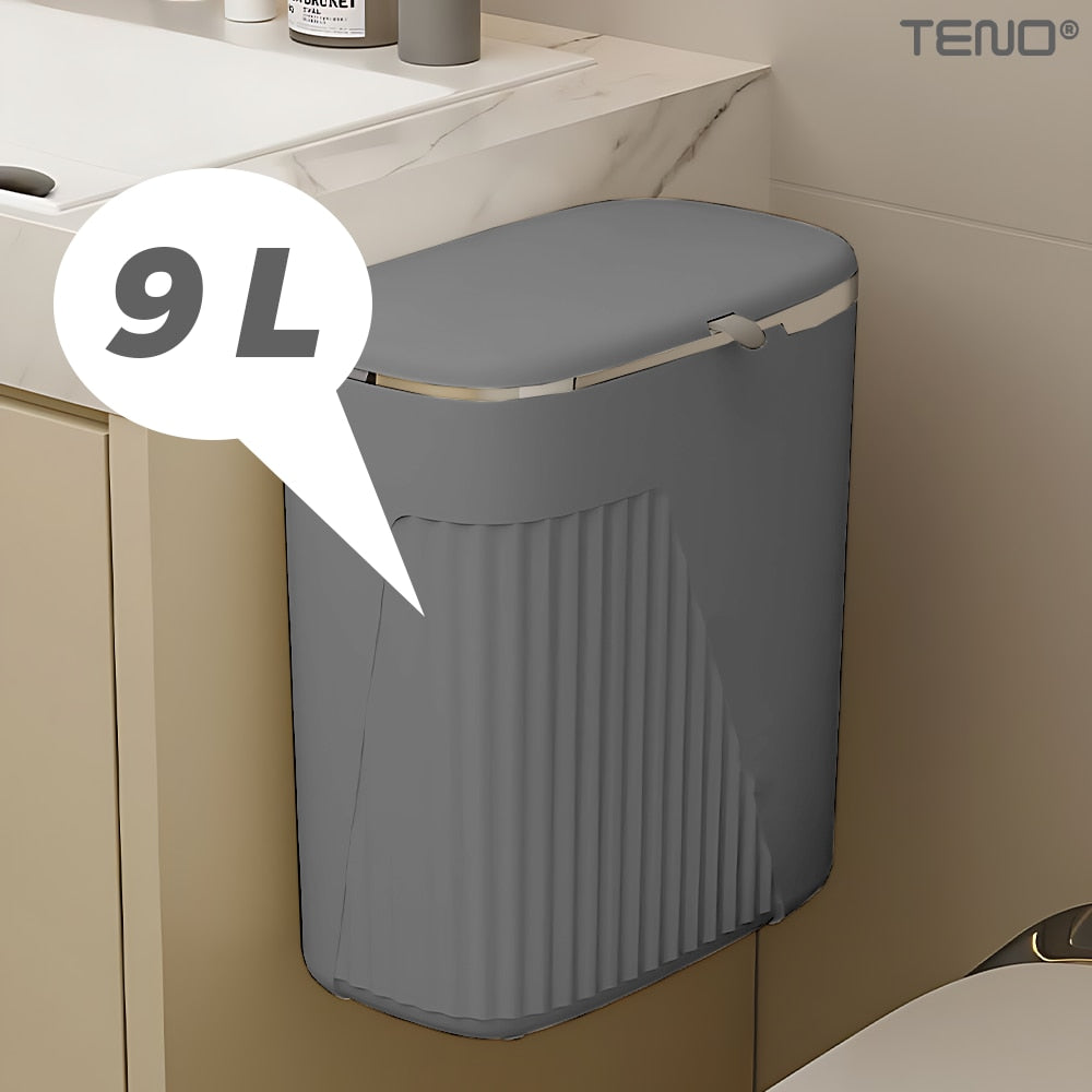 Cos de Gunoi Suspendat Teno, design modern, capac retractabil, gri, 9 L