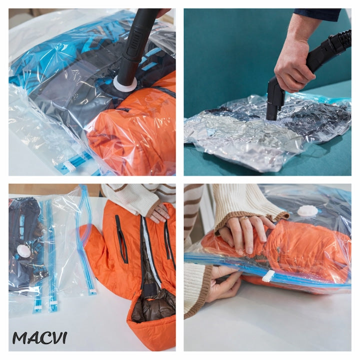 Set 11 Piese Saci de Vidat Macvi®, 10 Saci Vacuum Reutilizabili + Pompa Manuala, 40×60 cm, 50×70 cm, 60×80 cm, 80×100 cm, Economisire Spatiu pana la 80%