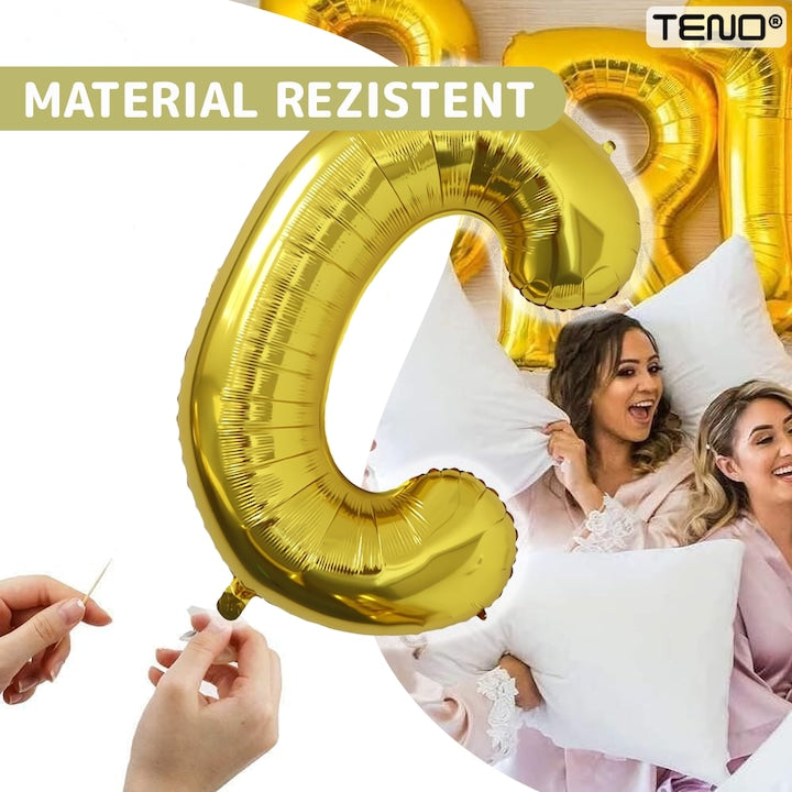 Balon in Forma de Litera C Teno®, metalizat, pentru Petreceri/Aniversari/Evenimente, rezistent, folie, gold, 40 cm