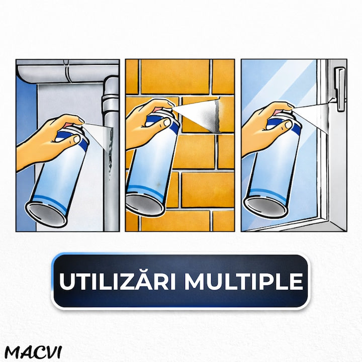 Spray Etansare Macvi® 450ml Hidroizolatie Rapida, Impermeabilizare Crapaturi, Protectie de Lunga Durata, Alb