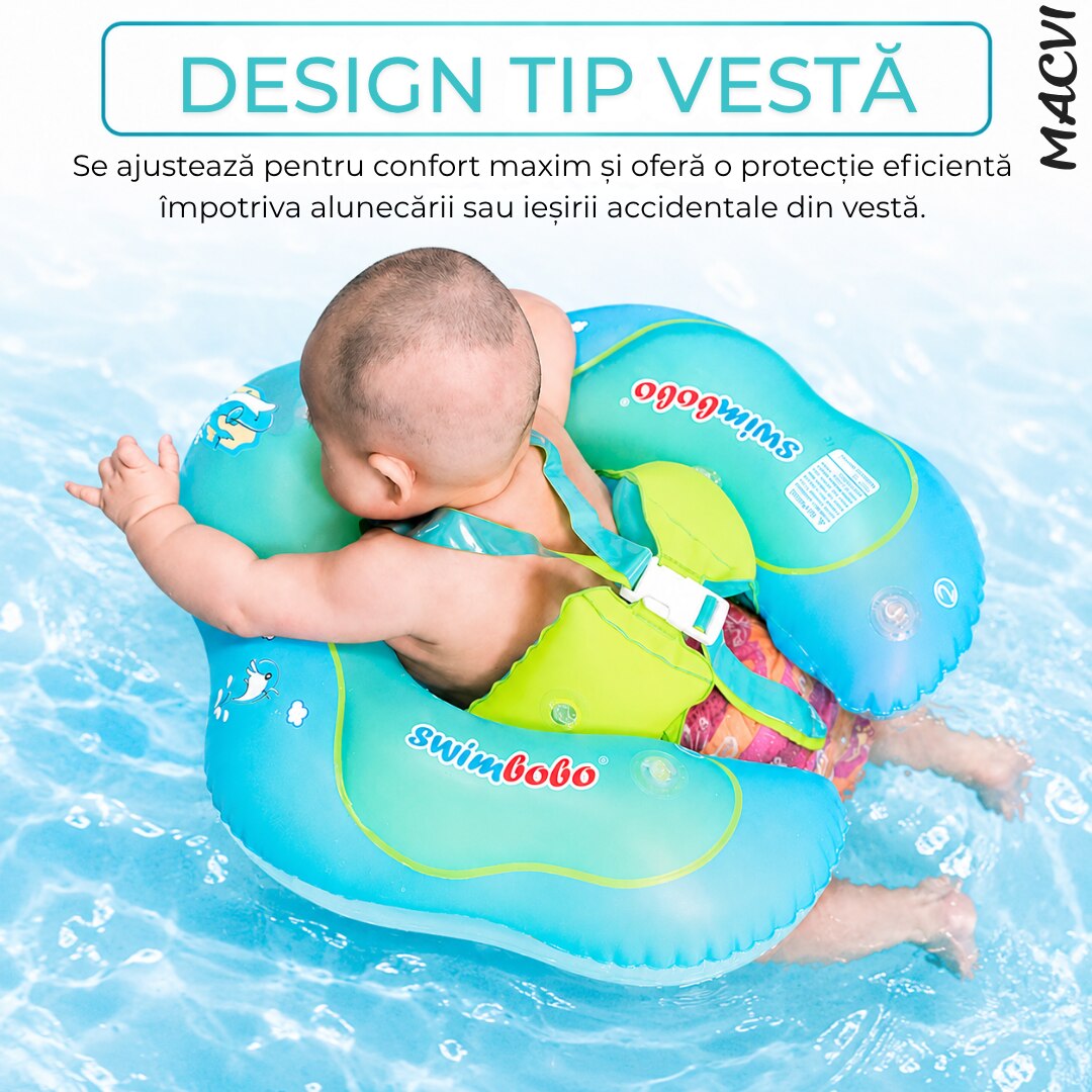 Colac Inot Bebelusi Macvi® Marime L Ajustabil cu Suport Siguranta PVC Confortabil Albastru Verde