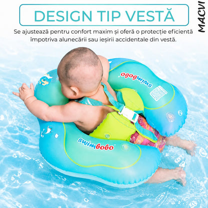 Colac Inot Bebelusi Macvi® Marime L Ajustabil cu Suport Siguranta PVC Confortabil Albastru Verde