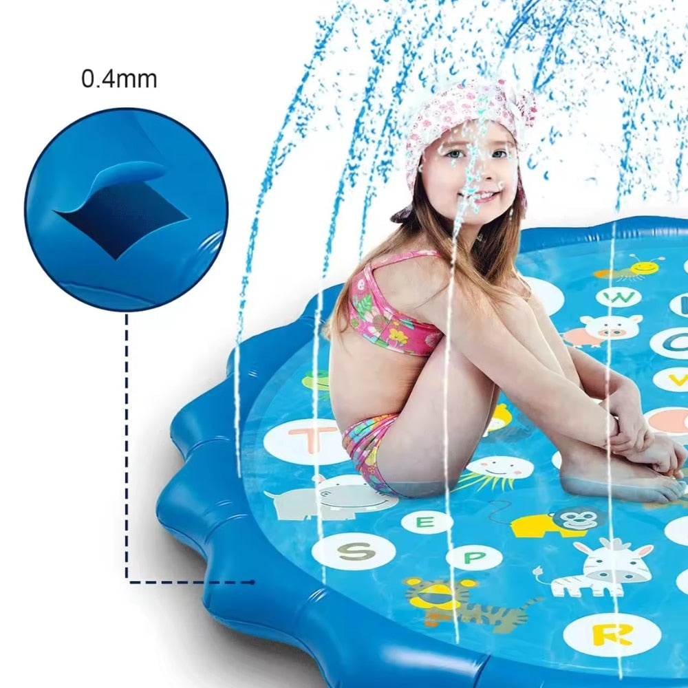 Piscina tip covoras de apa Macvi®, 100 cm, Albastru, PVC rezistent, Conectare la furtun apa, pentru joaca in aer liber