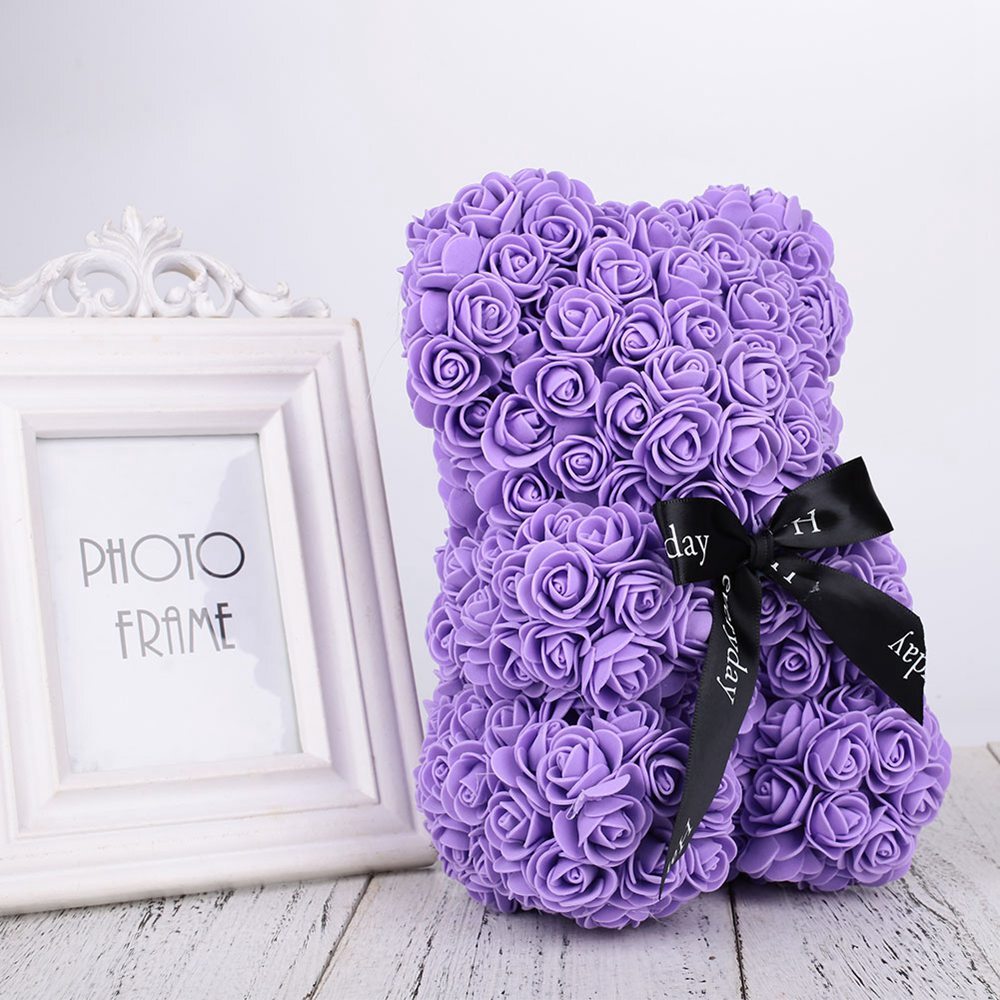 Ursulet din Trandafiri Macvi® Mov 60 cm Cadou Romantic Ambalat in Cutie