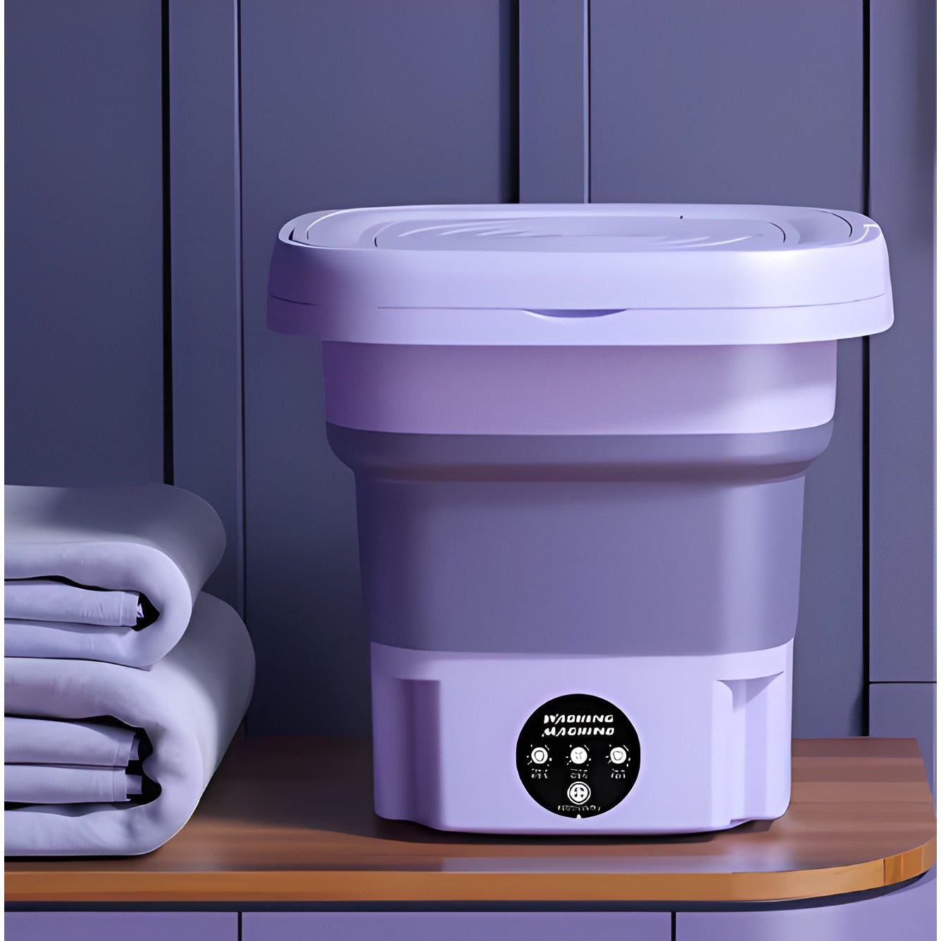 Masina de Spalat Rufe Portabila si Pliabila Macvi®, 6.5L, Functie Stoarcere, 3 Programe de Spalare, Compacta, Mov