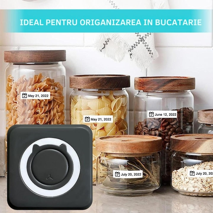 Imprimanta Termica Portabila MACVI, Bluetooth, Negru, 1200 mAh, Set 10 Role Hartie 57x25 mm