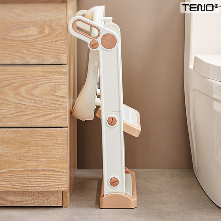 Reductor WC cu Scara Teno®, antiderapant, pentru copii cu varsta pana la 7 ani, protectie impotriva stropilor, 2 trepte, reglabil pe inaltime, manere de sustinere, alb/rose gold
