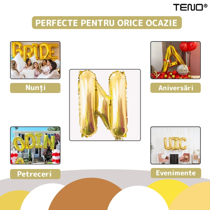Balon in Forma de Litera N Teno®, metalizat, pentru Petreceri/Aniversari/Evenimente, rezistent, folie, gold, 40 cm
