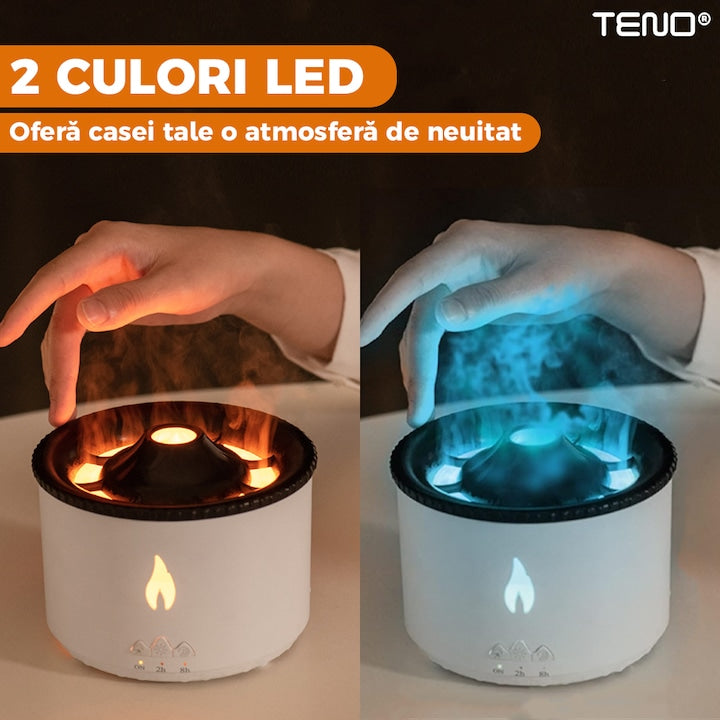 Difuzor Aromaterapie Lava Teno®, 2 culori LED, capacitate 360ml, silentios, umidifica aerul, alb