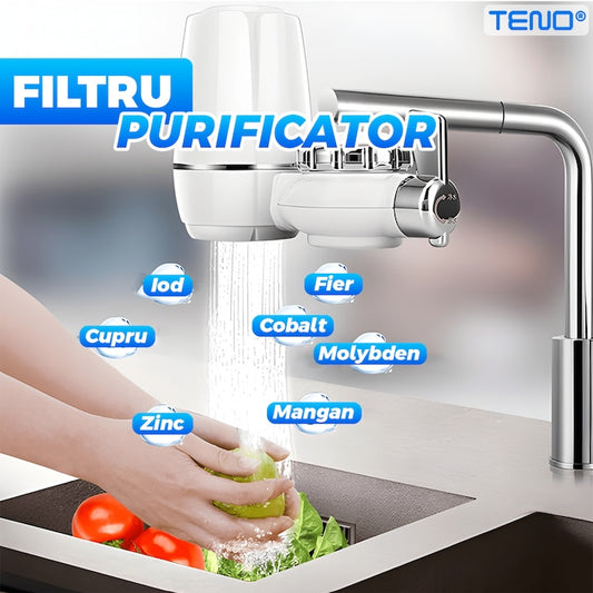 Purificator de Apa Teno®, robinet si filtru incorporat, 7 sisteme de filtrare, montabil pe robinet, usor de instalat, alb