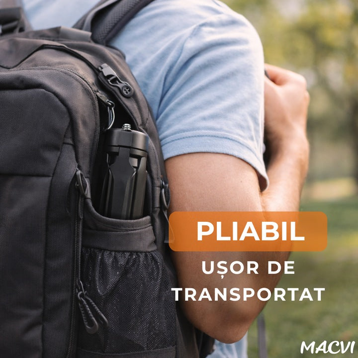 Mini Trepied pentru Telefon, Aparate Foto si Video Macvi® cu Lampi Circulare, Portabil, Pliabil, Ergonomic, Negru