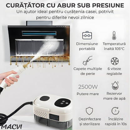 Aparat aburi Macvi® curatenie profesionala cu rezervor mare duze multiple si jet puternic pentru baie bucatarie tapiterii, Alb