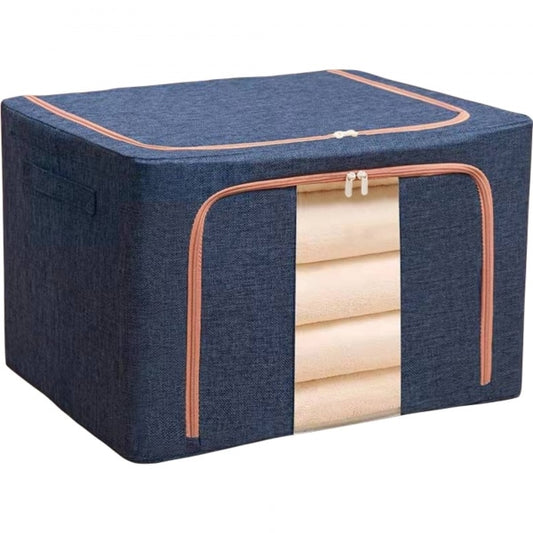 Cutie depozitare Macvi® 66L pliabila din material textil cu fermoar, fereastra transparenta si cadru metalic, organizator incapator pentru haine si articole casnice
