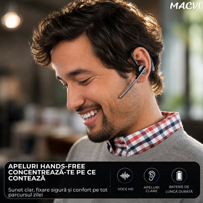 Casti Bluetooth tip banda Macvi®, Bluetooth 5.0, reducere zgomot, microfon, autonomie 140H, wireless, negre