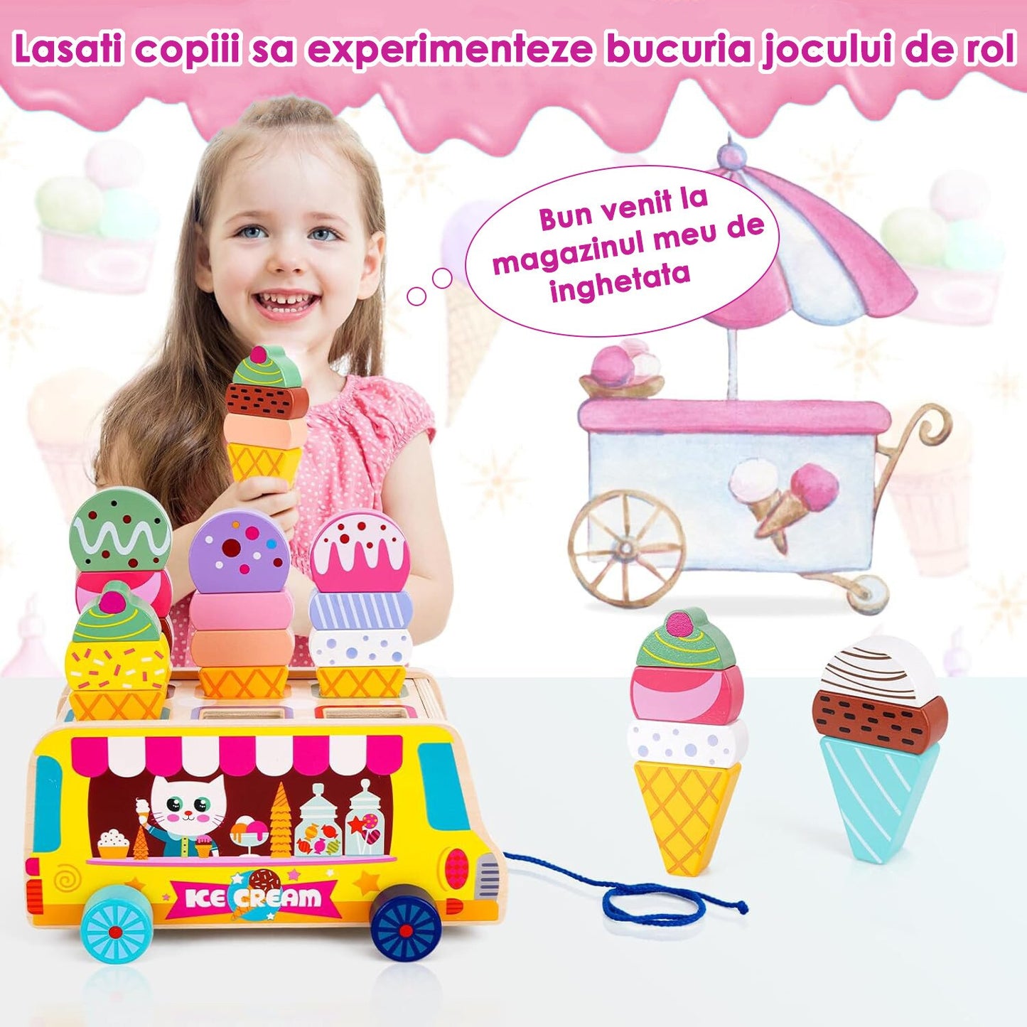 Jucarie Montessori Macvi® din Lemn Tabla Magnetica Inghetata Sortare Forme Copii 3 Ani+