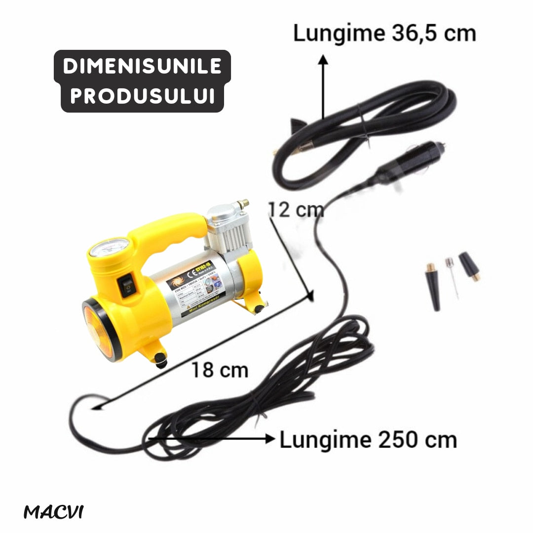 Compresor Auto Macvi® FOXMAG24, 12V, 150 PSI, 35L/min, Galben ,Putere si Eficienta pentru Vehicule Mari